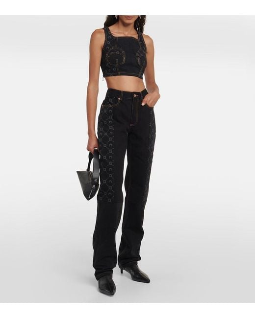 MARINE SERRE Black Regenerated Cropped Denim Bustier