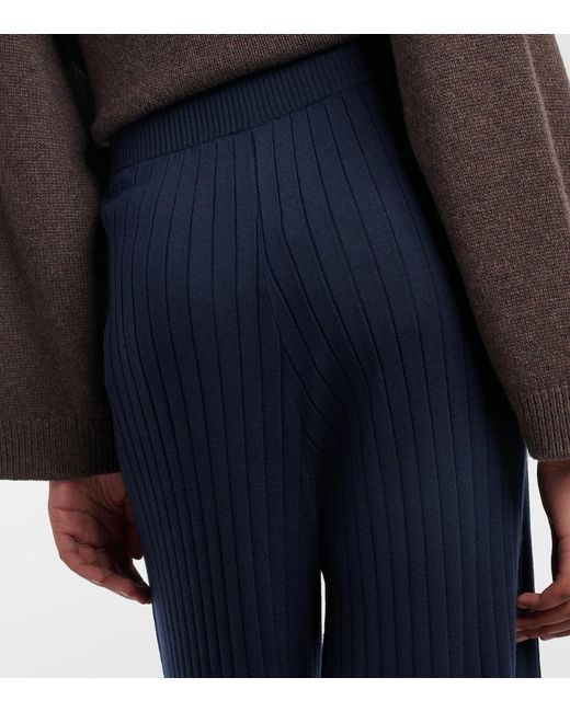 Brunello Cucinelli Blue Ribbed-Knit Wool And Cashmere Wide-Leg Pants