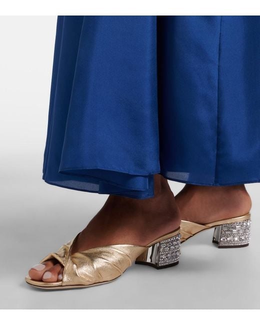 Jimmy Choo Natural Mala Embellished Metallic Leather Mules