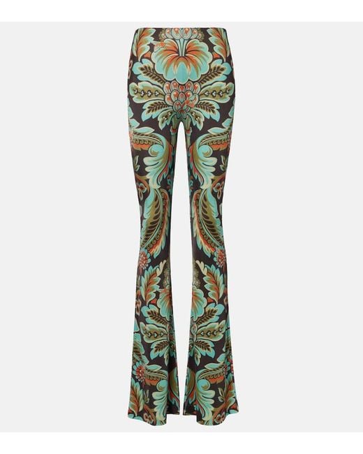 Etro Green Printed Crepe Jersey Flared Pants