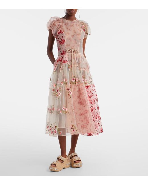 Simone Rocha Pink Patchwork Sheer Organza Midi Dress