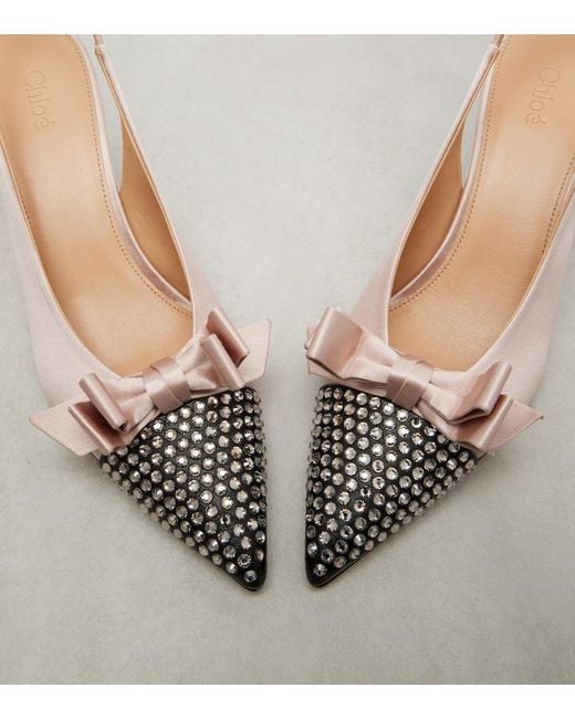 Chloé Metallic Alba Studded Leather-Trimmed Satin Pumps