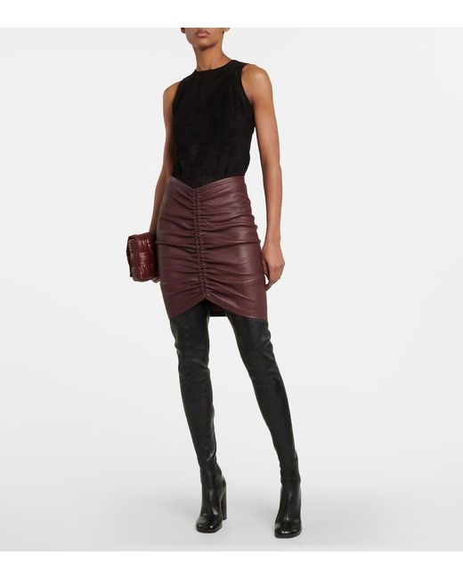 Stouls Purple Mouna Ruched Leather Miniskirt