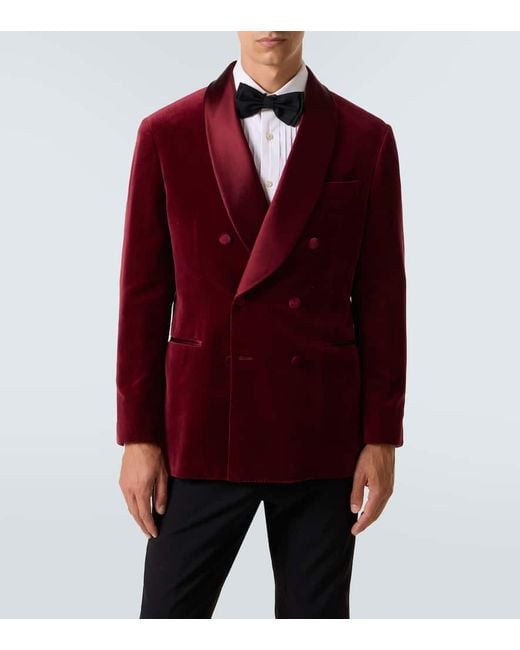 Brunello Cucinelli Red Cotton And Silk Velvet Tuxedo Jacket for men