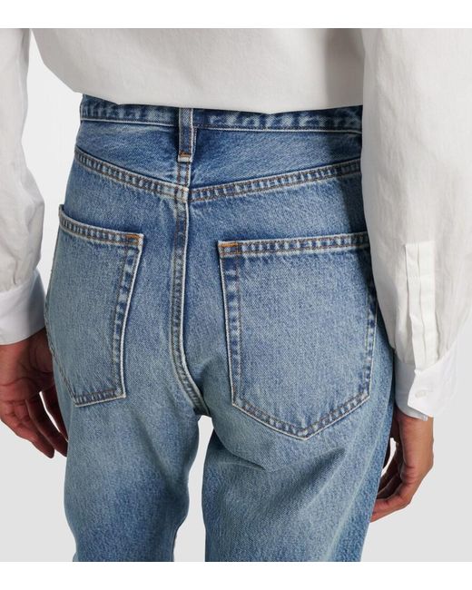 FRAME Blue Vertical High-Rise Straight Jeans