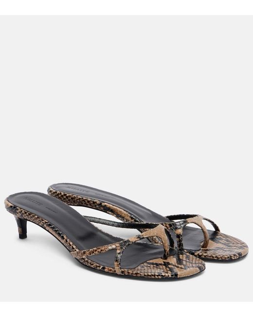 Khaite Gray Mila 35 Snake-Effect Leather Mules
