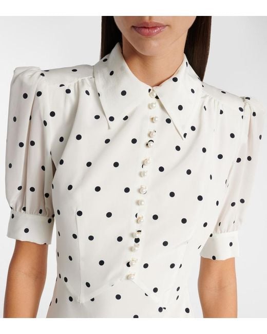 Alessandra Rich White Polka-Dot Silk Midi Dress