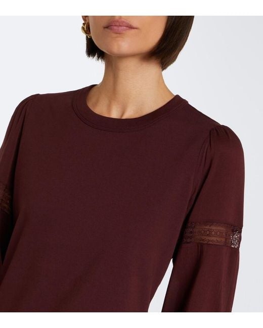 Veronica Beard Purple Bellamie Lace-Trimmed Cotton-Blend Jersey Top
