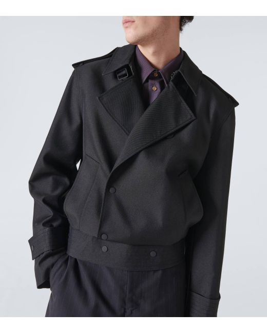 Burberry Black Cropped Silk-blend Trench Coat for men