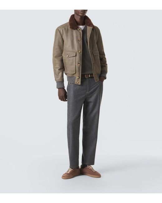 Brunello Cucinelli Gray Virgin Wool Flannel Straight Pants for men