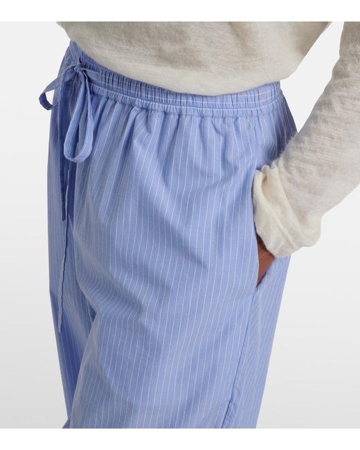 The Row Blue Orien Striped Cotton Wide-Leg Pants