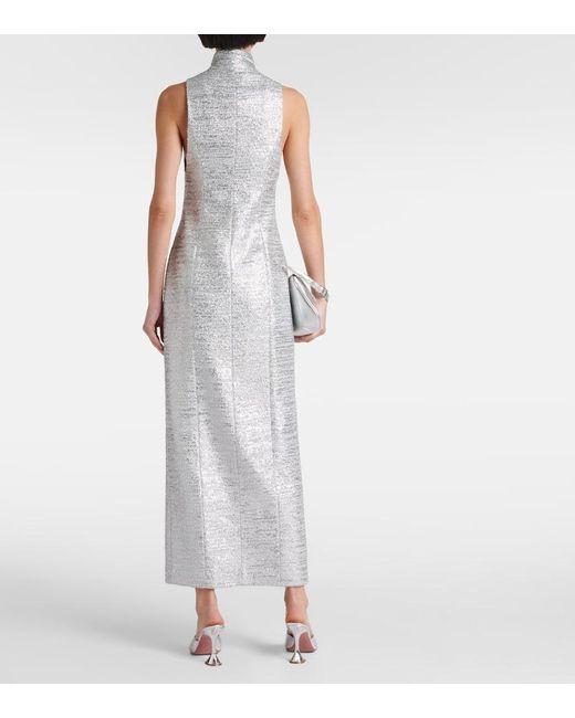 Alessandra Rich White Front-Slit Lurex Tweed Midi Dress