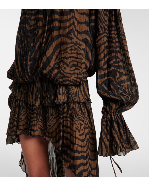 Blumarine Black Lace-Trimmed Zebra-Print Chiffon Top
