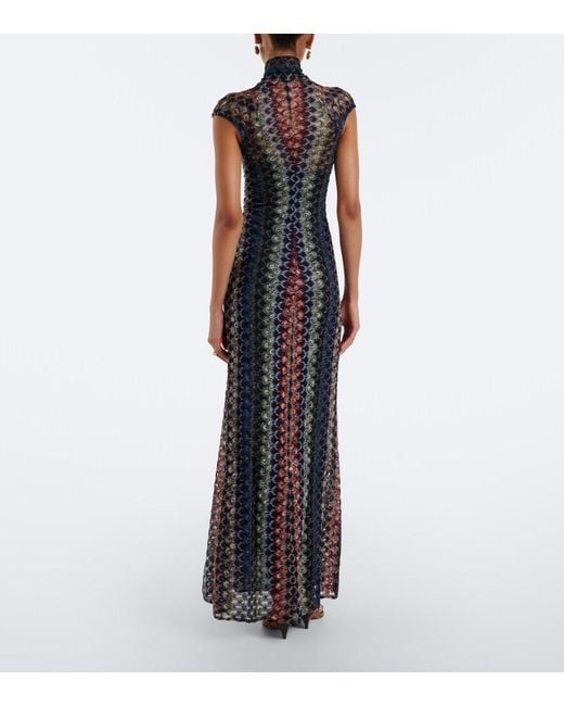 Missoni Blue Gathered Knitted Maxi Dress