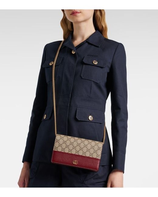 Gucci Red Portemonnaie Mit Kettenriemen Gg Marmont Petite