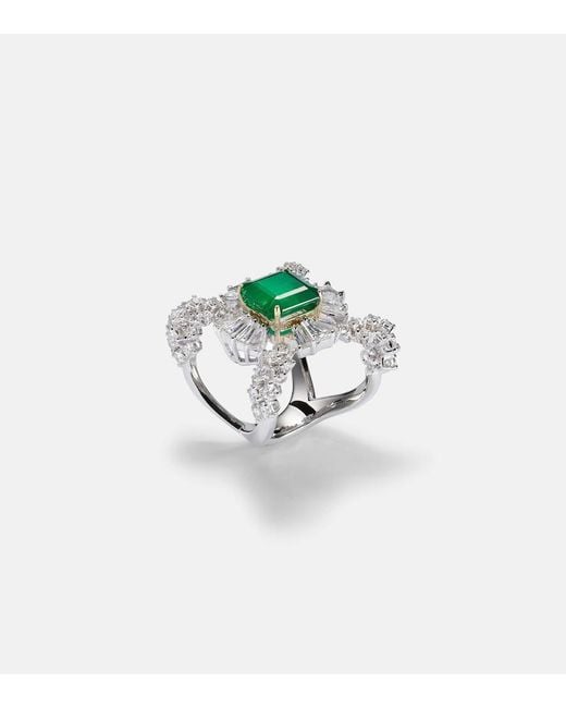 YEPREM White Reign Supreme 18Kt Ring With Diamonds And Emerald