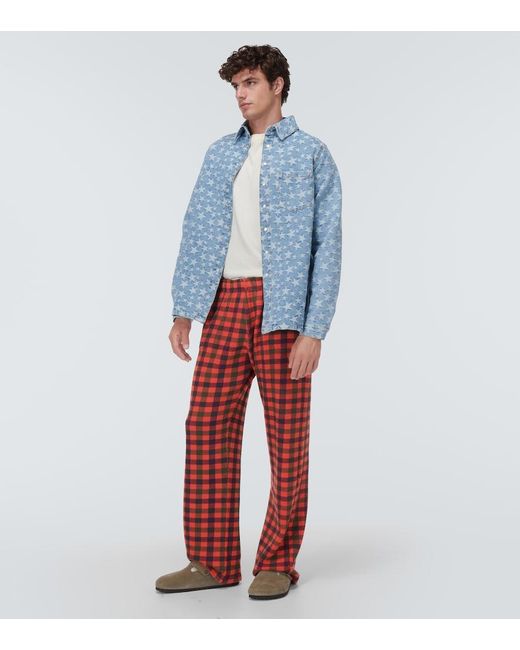 ERL Red Checked Cotton Straight Pants for men