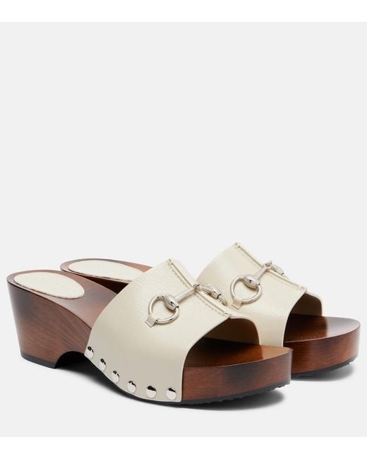 Gucci Natural Horsebit Leather Clogs