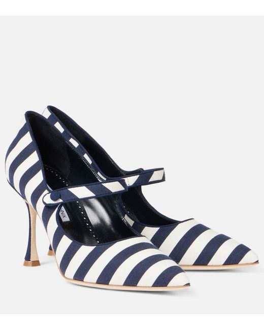 Pumps Mary Jane Campari 90 A Righe di Manolo Blahnik in Blue