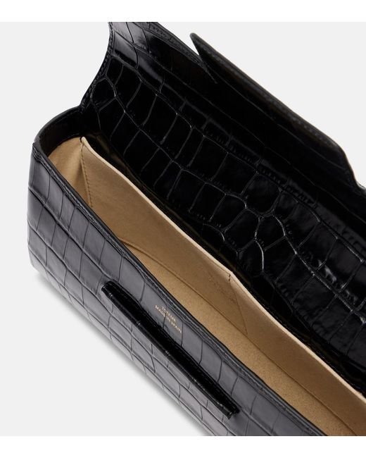 Totême Black T-Clutch Small Croc-Effect Leather Clutch