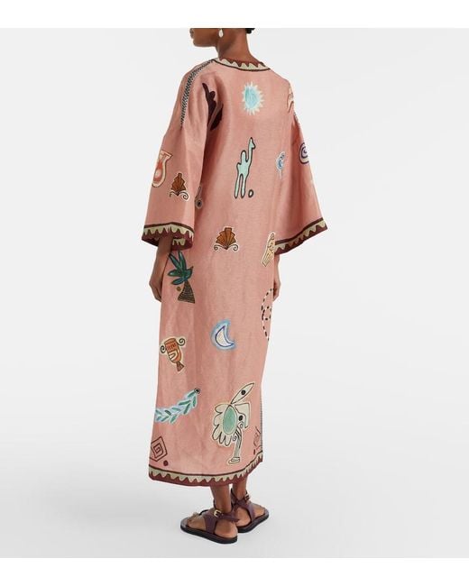 ALÉMAIS Pink Linen And Silk-Blend Wrap Midi Dress