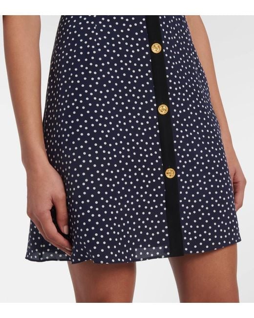Alessandra Rich Blue Polka-Dot Printed Silk Minidress
