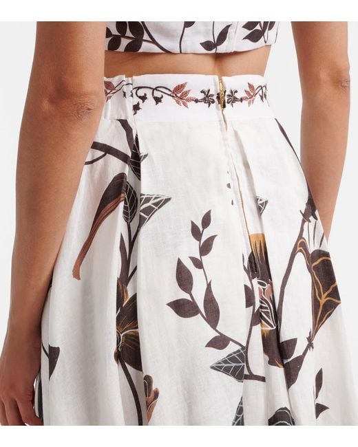 Agua Bendita White Delta Floral Linen Maxi Skirt