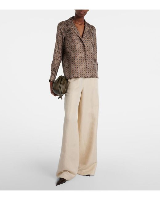 Max Mara Natural Oro Linen And Silk Wide-Leg Pants