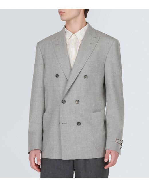 Canali Gray Double-breasted Cashmere-blend Blazer for men