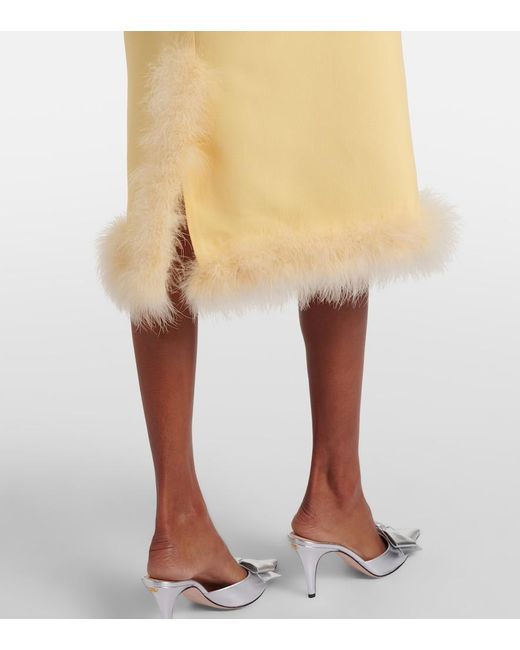 Valentino Yellow Crepe Couture Feather-Trimmed Pencil Skirt