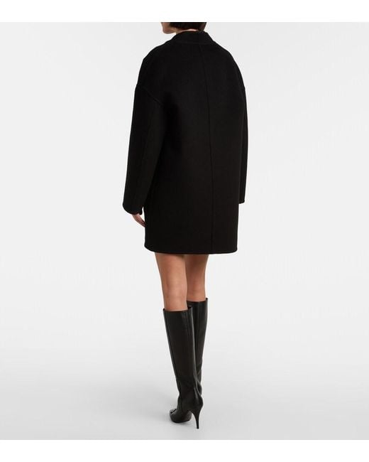 Gucci Black Caban Reversible Leather-Trimmed Wool Coat