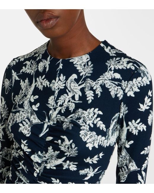 Erdem Blue Floral Ruched Midi Dress