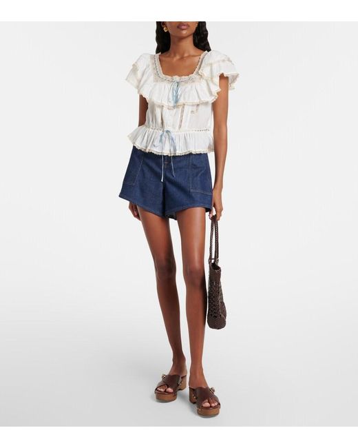 Rixo White Melisa Embroidered Cotton Blouse