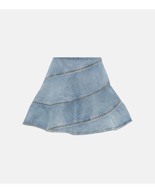 Alaïa Blue Embroidered Denim Miniskirt