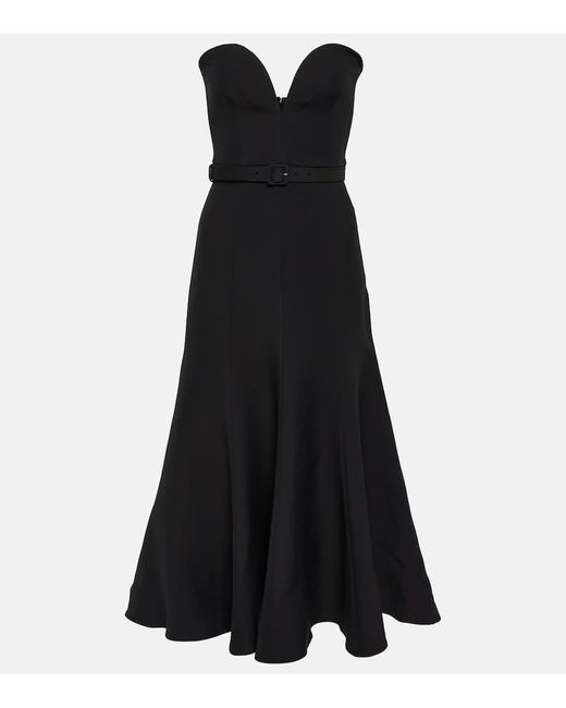 Roland Mouret Black Strapless Wool And Silk Midi Dress