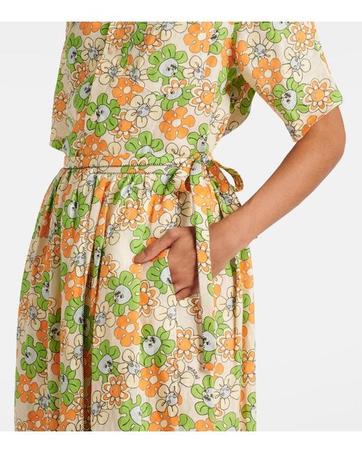 Marni Multicolor Floral-Print Organic Linen Midi Skirt