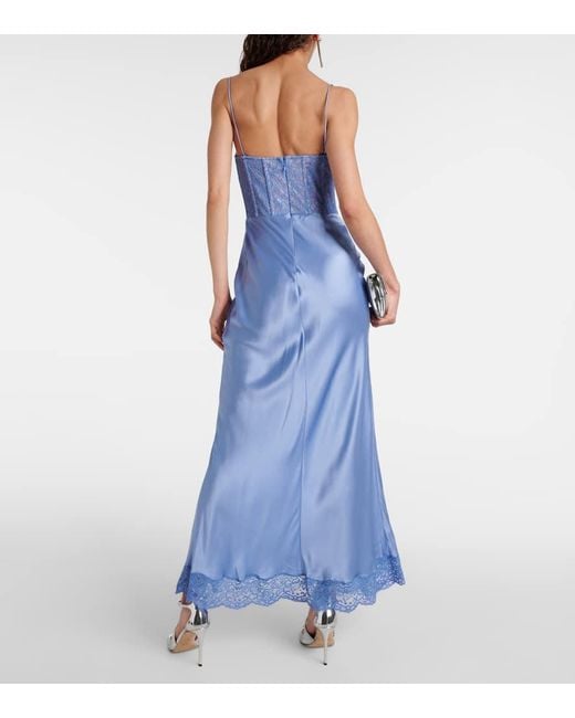 Rebecca Vallance Blue Larisa Lace-trimmed Silk Maxi Dress