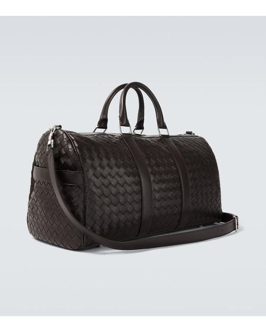 Bottega Veneta Black Intrecciato Leather Duffel Bag for men