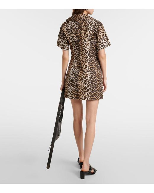 Ganni Brown Leopard Print Organic Cotton Mini Dress
