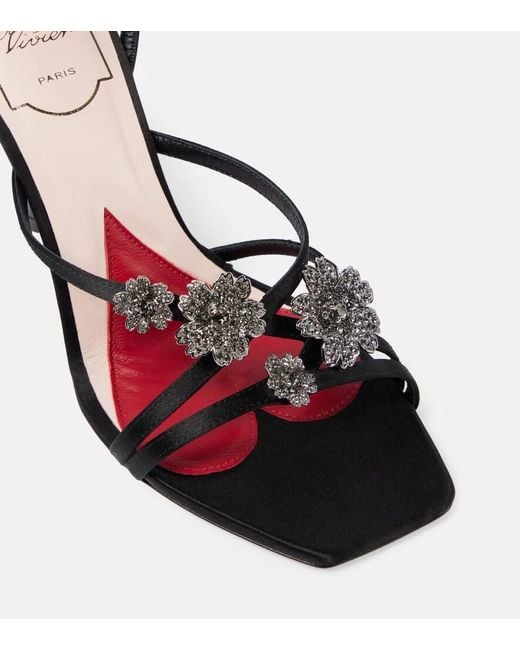 Roger Vivier Black I Love Vivier Flower 100 Satin Sandals