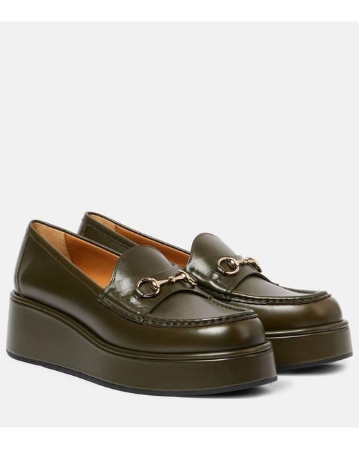 Gucci Green Horsebit Wedge Loafer, Size 35 It