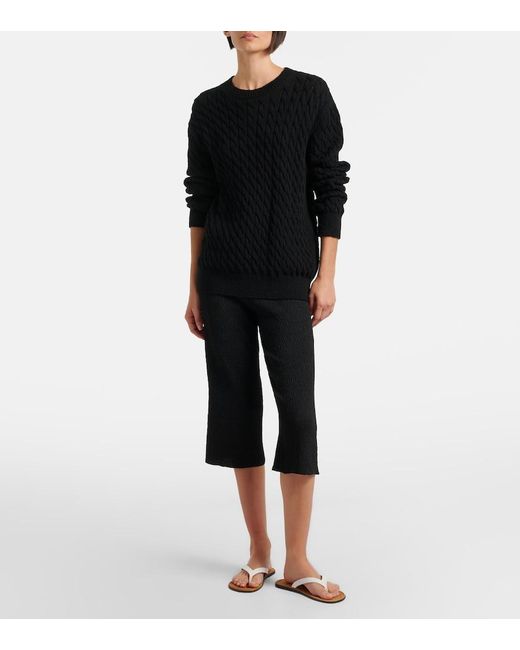 The Row Black Orus Cable-Knit Cotton And Linen Sweater