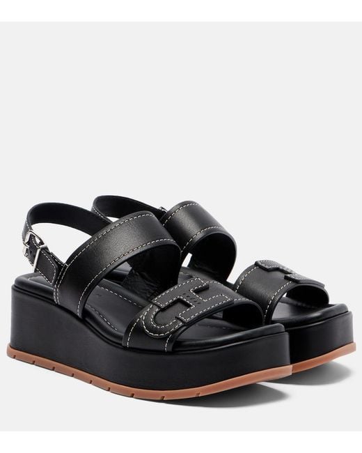 Hogan Black H703 Leather Platform Sandals