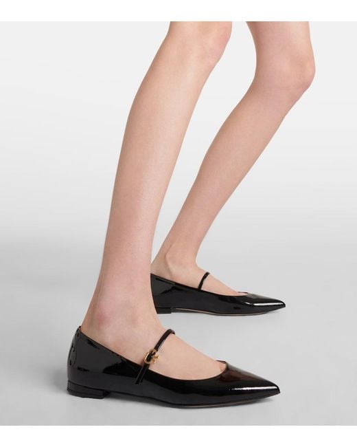 Gianvito Rossi Black Ribbon Jane Patent Leather Mary Jane Flats