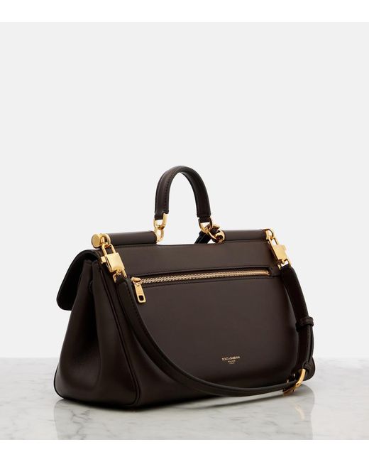 Dolce & Gabbana Black My Sicily Medium Leather Tote Bag