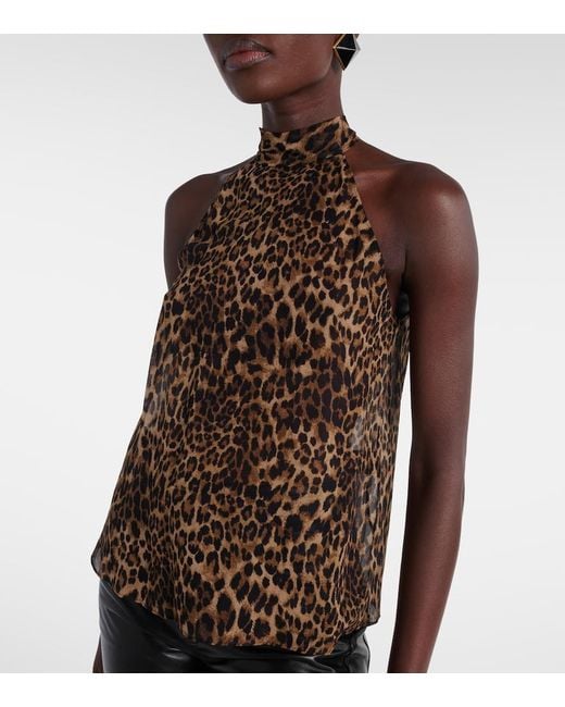 Nili Lotan Brown Alla Tie-Neck Leopard-Print Silk Top