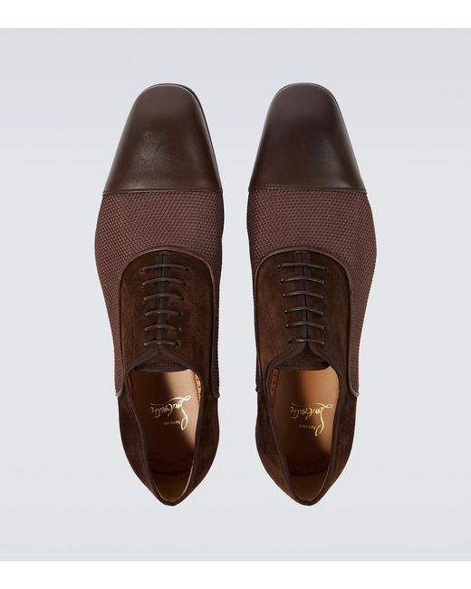Christian Louboutin Brown Greggo Leather-Trimmed Suede Oxford Shoes for men