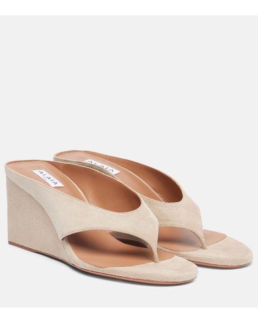 Alaïa Brown Cube 75 Suede Thong Sandals