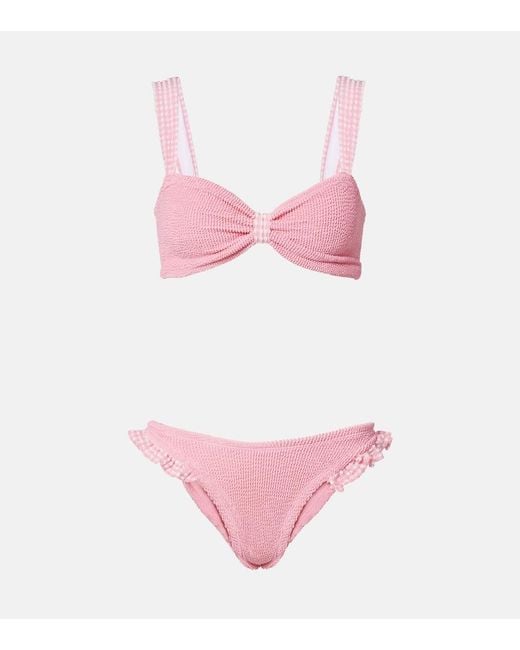 Hunza G Pink Loretta Ruffled Bikini