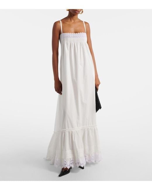 Saint Laurent White Embroidered Cotton Poplin Maxi Dress